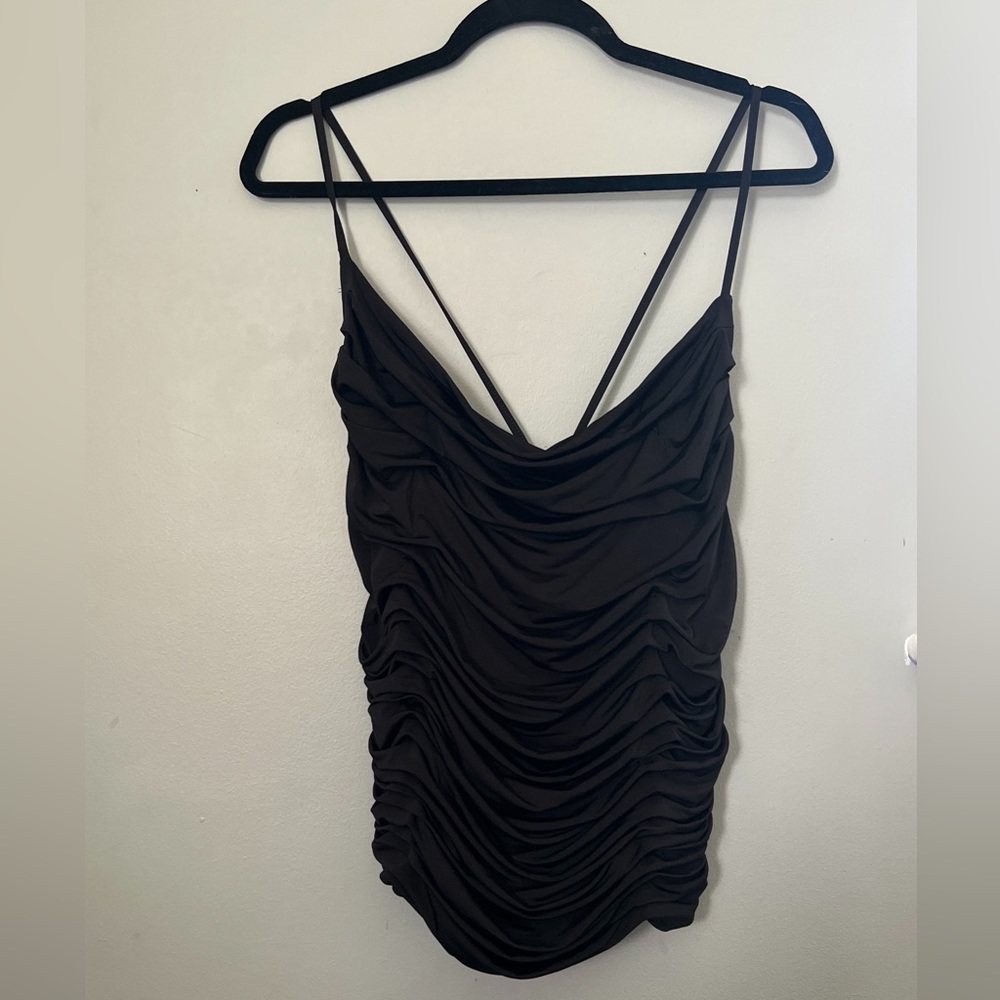 Express Womens L Body Contour Ruched Draped Strappy Tank Top Black